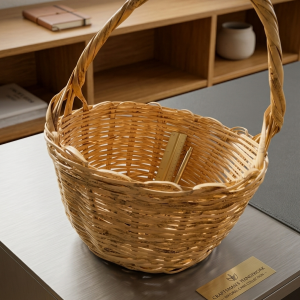 Artisan Hand-Woven Cane Desk Organizer Basket